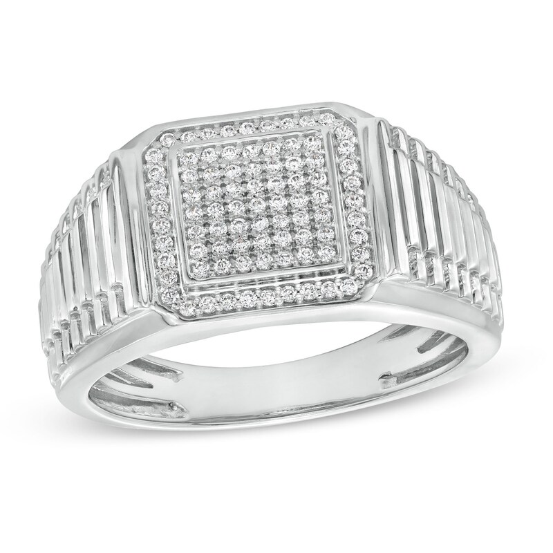 Men's 1/4 CT. T.W. Diamond Square-Top Ribbed Shank Ring in Sterling Silver