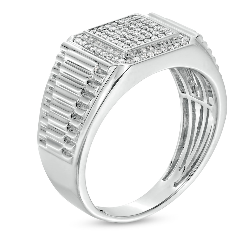 Men's 1/4 CT. T.W. Diamond Square-Top Ribbed Shank Ring in Sterling Silver