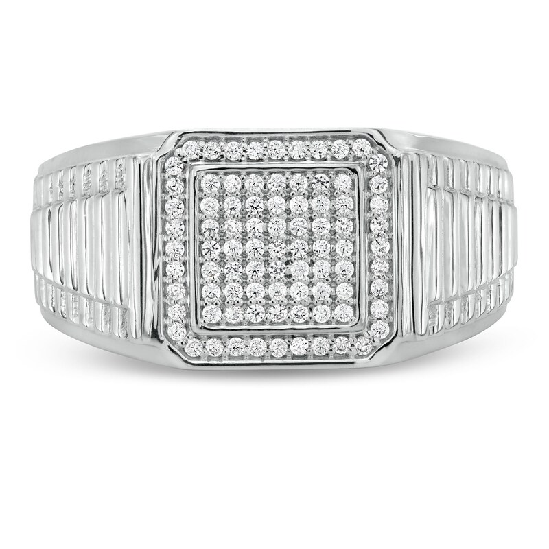 Men's 1/4 CT. T.W. Diamond Square-Top Ribbed Shank Ring in Sterling Silver
