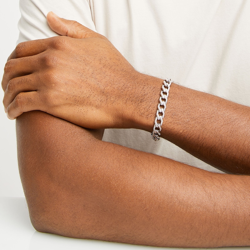 Main Image 2 of Men's 1/2 CT. T.W. Diamond Squared Curb Chain Bracelet in Sterling Silver - 8.5"