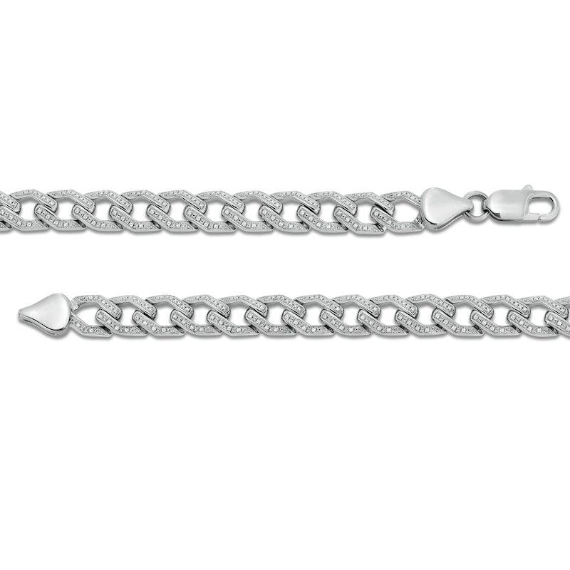 Main Image 3 of Men's 1/2 CT. T.W. Diamond Squared Curb Chain Bracelet in Sterling Silver - 8.5"