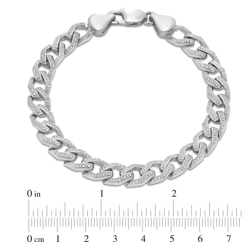 Main Image 4 of Men's 1/2 CT. T.W. Diamond Squared Curb Chain Bracelet in Sterling Silver - 8.5"