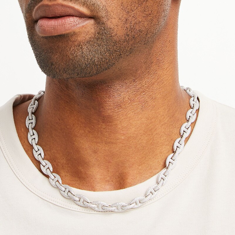 Main Image 2 of Men's 2 CT. T.W. Diamond Oval Chain Link Necklace in Sterling Silver - 22"