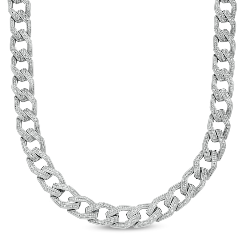 Main Image 1 of Men's 1 CT. T.W. Diamond Squared Curb Chain Necklace in Sterling Silver - 20"
