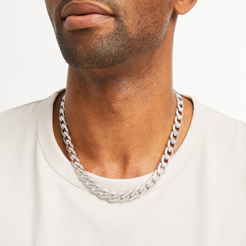 Main Image 2 of Men's 1 CT. T.W. Diamond Squared Curb Chain Necklace in Sterling Silver - 20"