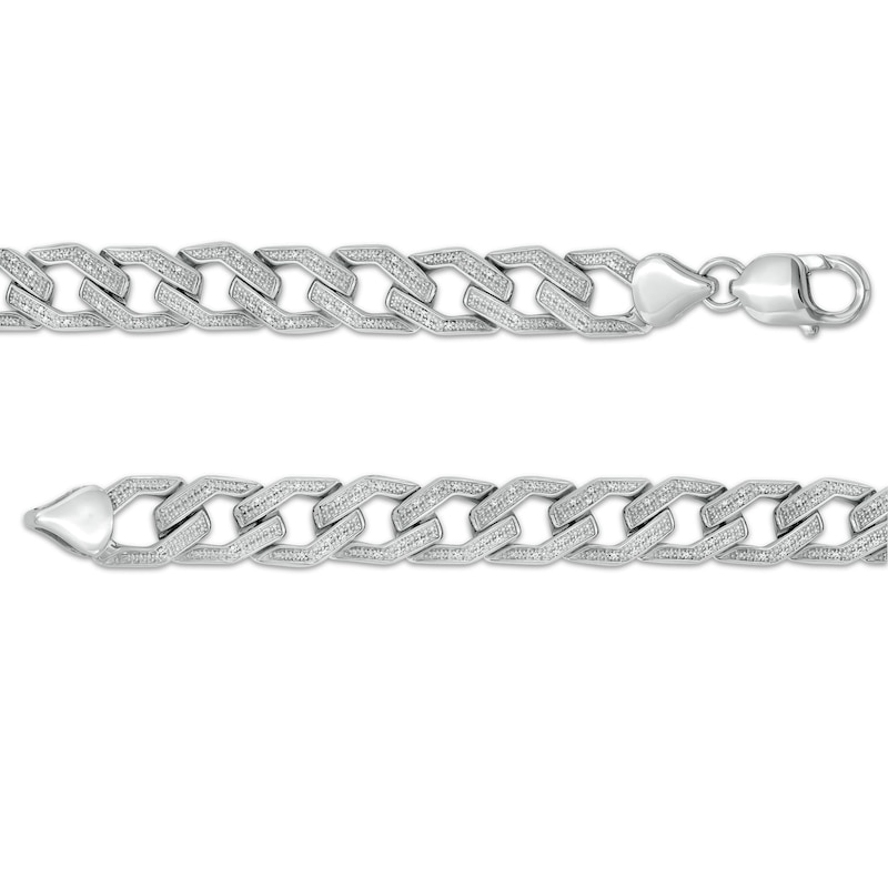 Main Image 3 of Men's 1 CT. T.W. Diamond Squared Curb Chain Necklace in Sterling Silver - 20"