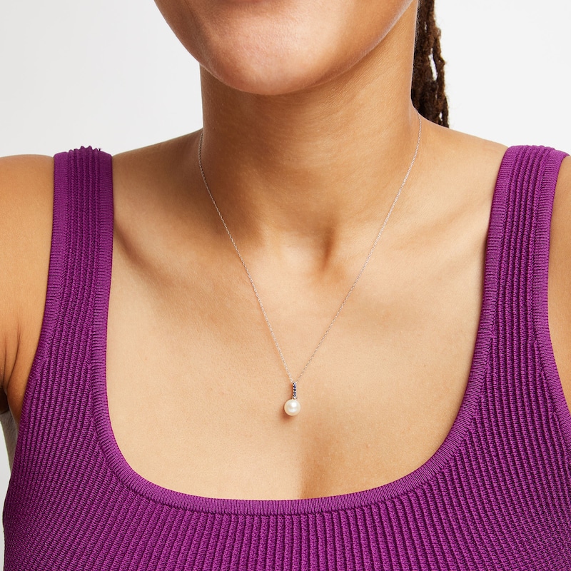 Main Image 2 of 7.0mm Freshwater Cultured Pearl Dangle Pendant in 10K White Gold
