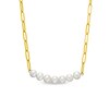Thumbnail Image 1 of Freshwater Cultured Pearl Seven Stone Paper Clip Chain Necklace in Sterling Silver with 18K Gold Plate