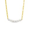 Thumbnail Image 0 of Cultured Freshwater Pearl Seven Stone Paper Clip Chain Necklace in Sterling Silver with 18K Gold Plate