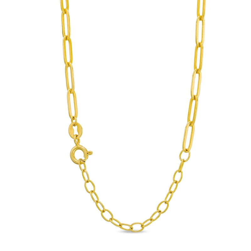 Cultured Freshwater Pearl Seven Stone Paper Clip Chain Necklace in Sterling Silver with 18K Gold Plate