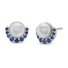 Thumbnail Image 0 of 6.0mm Button Freshwater Cultured Pearl and Blue Sapphire Half Frame Stud Earrings in 10K White Gold