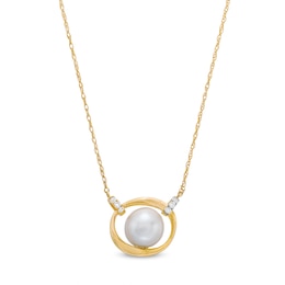 7.5-8.0mm Cultured Freshwater Pearl and 1/20 CT. T.W. Diamond Interlocking Circles Necklace in 10K Gold