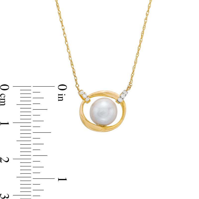 Main Image 3 of 7.5-8.0mm Freshwater Cultured Pearl and 1/20 CT. T.W. Diamond Interlocking Circles Necklace in 10K Gold