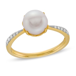 7.5-8.0mm Cultured Freshwater Pearl and 1/20 CT. T.W. Diamond Ring in 10K Gold