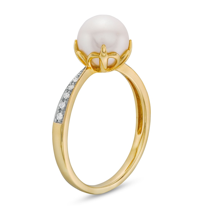 Main Image 3 of 7.5-8.0mm Freshwater Cultured Pearl and 1/20 CT. T.W. Diamond Ring in 10K Gold