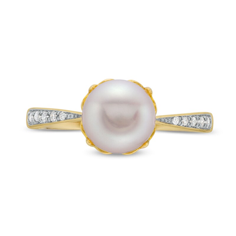 Main Image 4 of 7.5-8.0mm Freshwater Cultured Pearl and 1/20 CT. T.W. Diamond Ring in 10K Gold