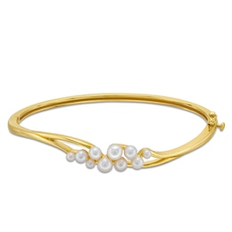 Cultured Freshwater Pearl Cluster Bypass Bangle in Sterling Silver with 18K Gold Plate - 7.25&quot;
