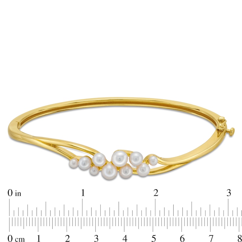 Main Image 3 of Freshwater Cultured Pearl Cluster Bypass Bangle in Sterling Silver with 18K Gold Plate-7.25"