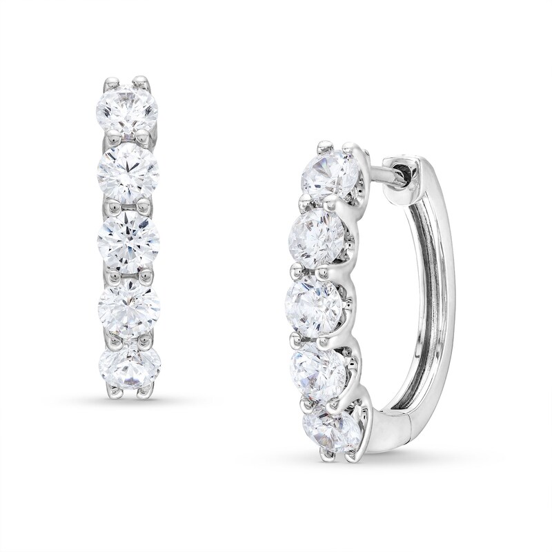 Main Image 1 of 2 CT. T.W. Certified Lab-Grown Diamond Five Stone Hoop Earrings in 14K White Gold (F/SI2)