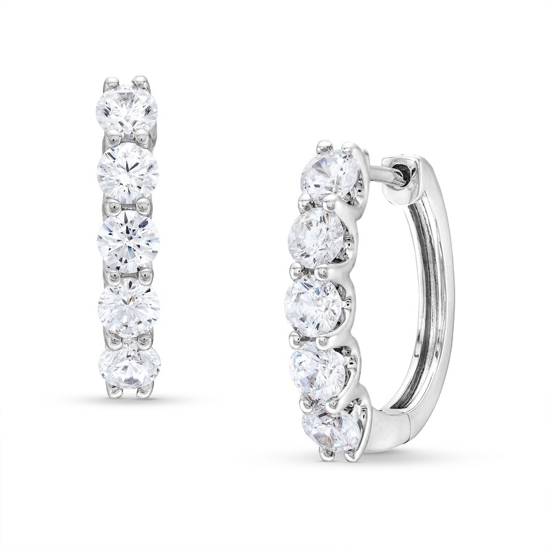 2 CT. T.W. Certified Lab-Created Diamond Five Stone Hoop Earrings in 14K White Gold (F/SI2)