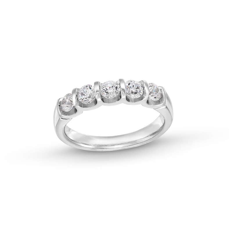 Main Image 1 of 1 CT. T.W. Certified Diamond Channel-Set Five-Stone Anniversary Band in 14K White Gold (I/SI2)