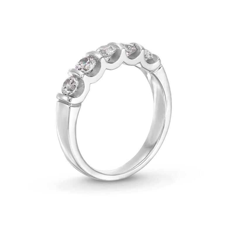 Main Image 3 of 1 CT. T.W. Certified Diamond Channel-Set Five-Stone Anniversary Band in 14K White Gold (I/SI2)