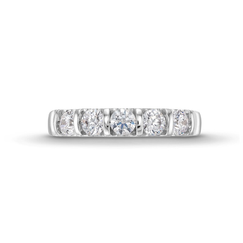 Main Image 4 of 1 CT. T.W. Certified Diamond Channel-Set Five-Stone Anniversary Band in 14K White Gold (I/SI2)
