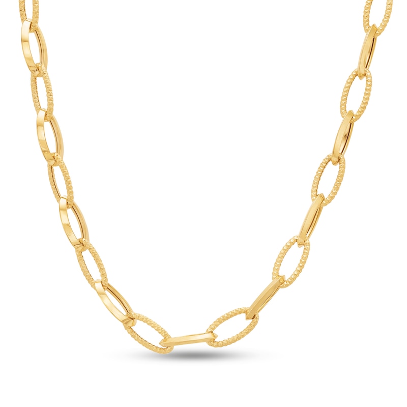 Main Image 1 of Diamond-Cut 10.0mm Oval Link Chain Necklace in Hollow 14K Gold - 18"