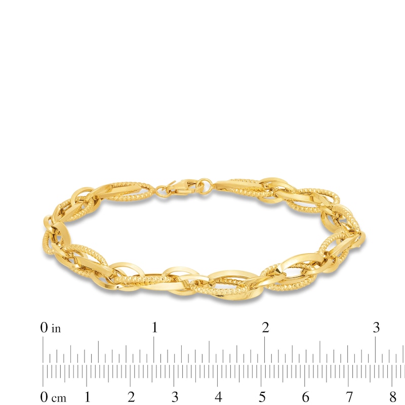 Diamond-Cut 6.6mm Layered Oval Link Chain Bracelet in Hollow 14K Gold - 7.5"