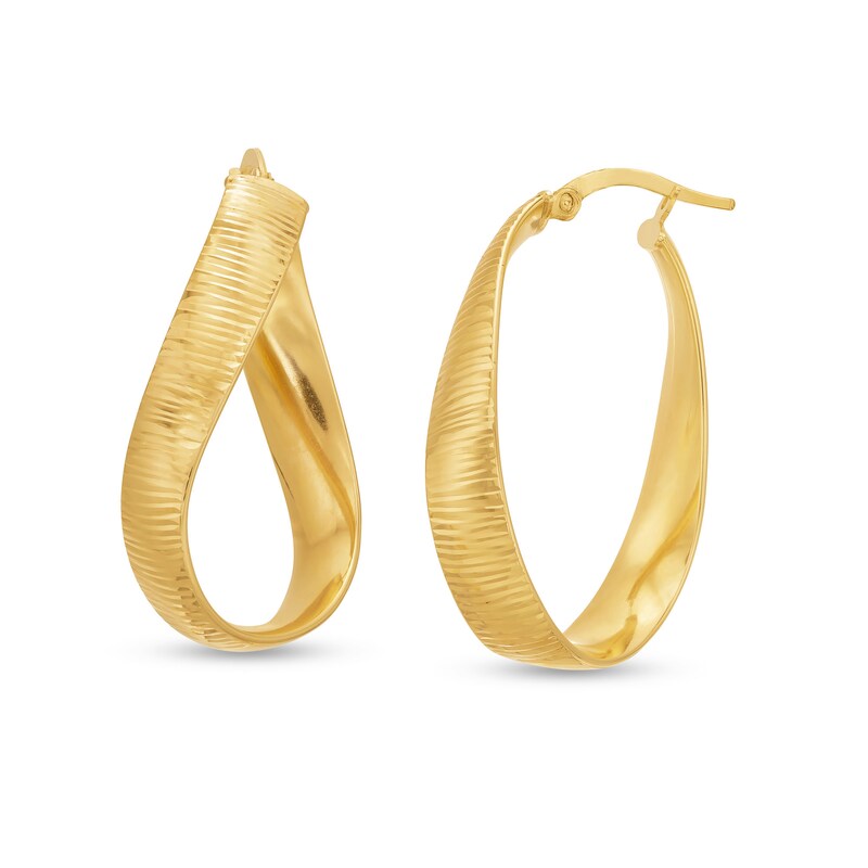 Main Image 1 of Diamond-Cut Wavy 6.0mm Hoop Earrings in Hollow 14K Gold