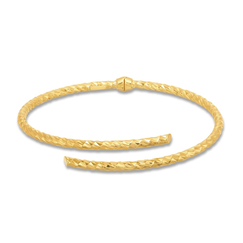 Main Image 1 of Diamond-Cut Open Wrap Hinged Bangle in Hollow 14K Gold - 7.25"
