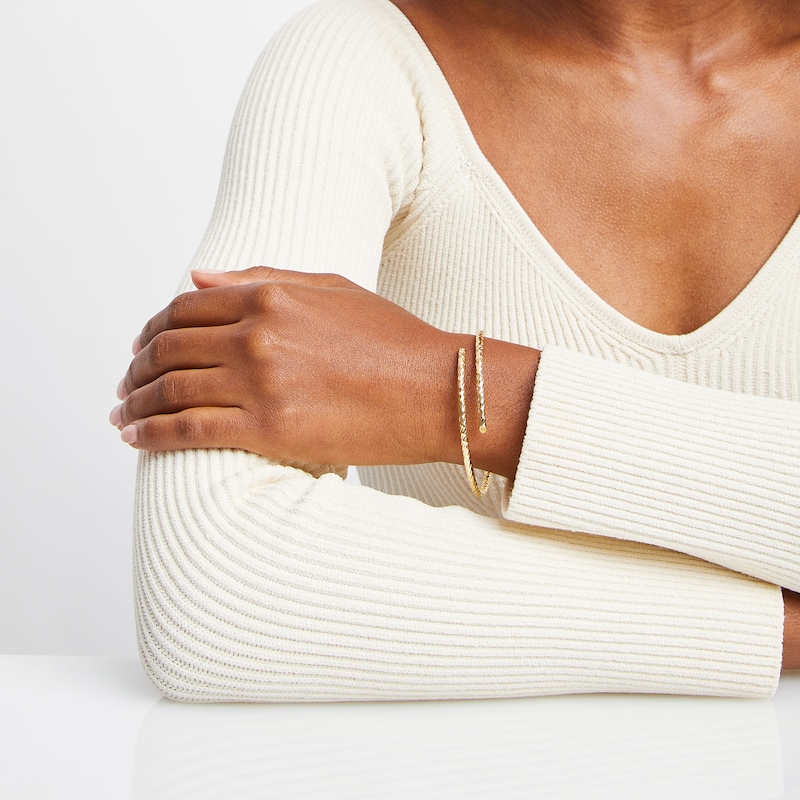 Main Image 2 of Diamond-Cut Open Wrap Hinged Bangle in Hollow 14K Gold - 7.25"