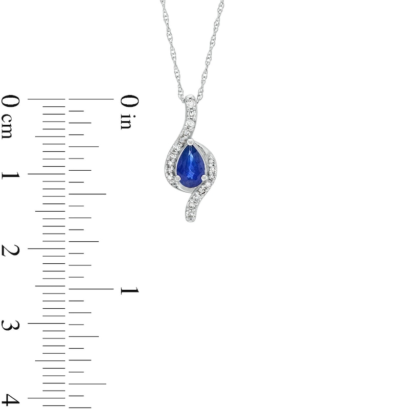 Main Image 3 of Pear-Shaped Blue Sapphire and 1/10 CT. T.W. Diamond Flame Pendant in 10K White Gold