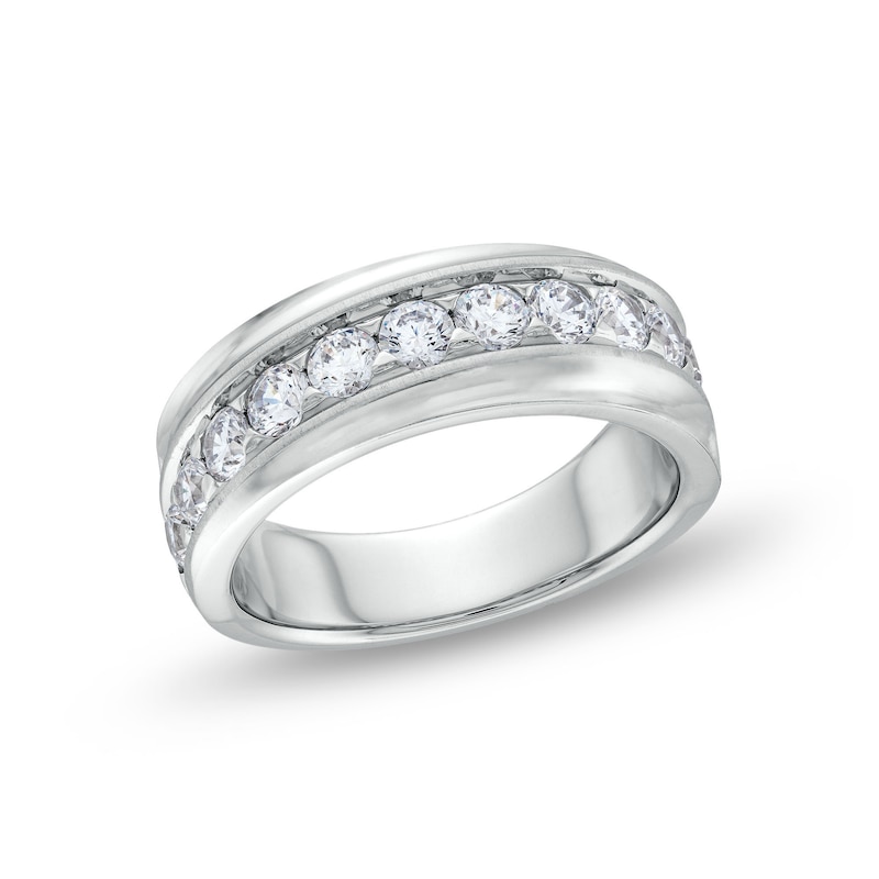 Main Image 1 of Men's 1-1/2 CT. T.W. Certified Lab-Grown Diamond Ten Stone Slightly Slanted Band in 14K White Gold (F/VS2)