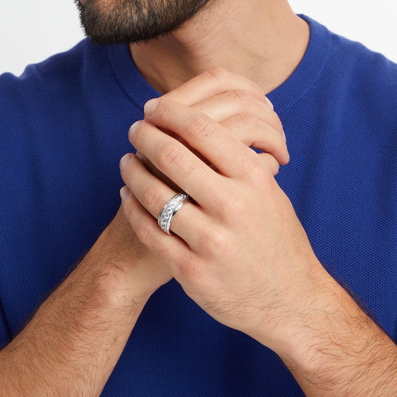 Main Image 2 of Men's 1-1/2 CT. T.W. Certified Lab-Grown Diamond Ten Stone Slightly Slanted Band in 14K White Gold (F/VS2)