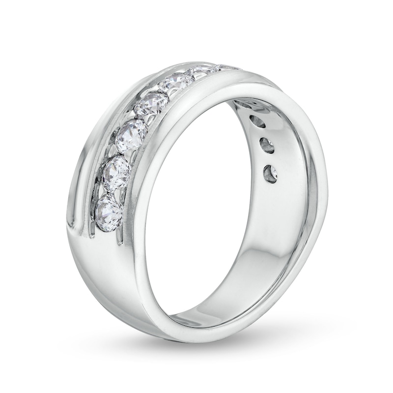 Main Image 3 of Men's 1-1/2 CT. T.W. Certified Lab-Grown Diamond Ten Stone Slightly Slanted Band in 14K White Gold (F/VS2)