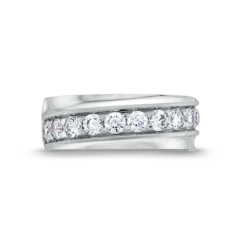Main Image 4 of Men's 1-1/2 CT. T.W. Certified Lab-Grown Diamond Ten Stone Slightly Slanted Band in 14K White Gold (F/VS2)