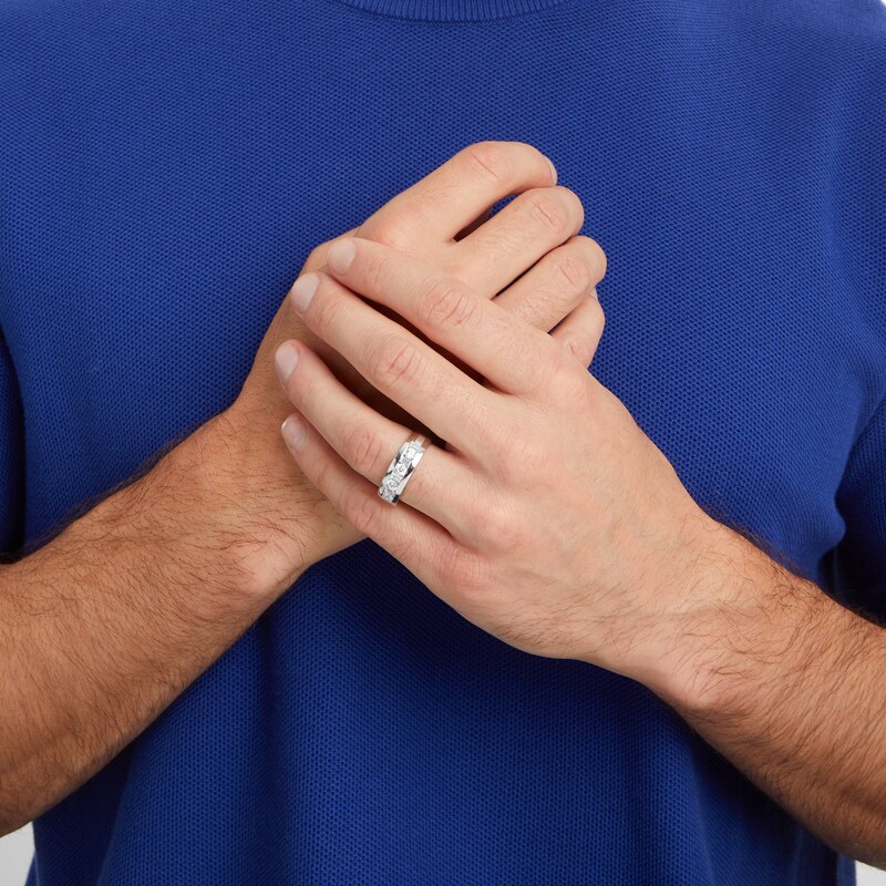 Main Image 2 of Men's Alternating 1 CT. T.W. Baguette-Cut Certified Lab-Grown Diamond Band in 14K White Gold (F/VS2)