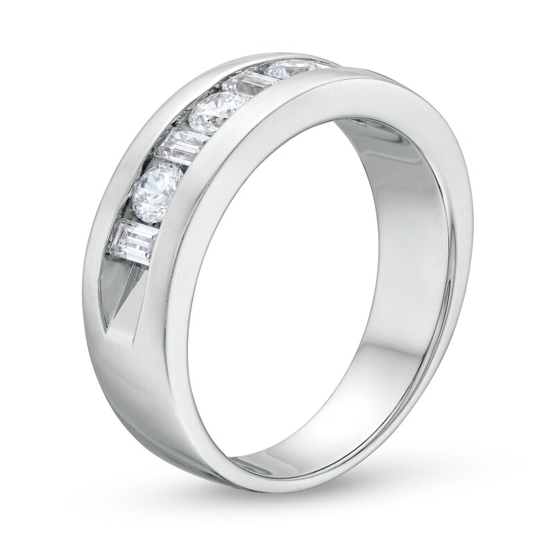 Main Image 3 of Men's Alternating 1 CT. T.W. Baguette-Cut Certified Lab-Grown Diamond Band in 14K White Gold (F/VS2)