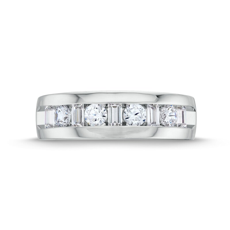 Main Image 4 of Men's Alternating 1 CT. T.W. Baguette-Cut Certified Lab-Grown Diamond Band in 14K White Gold (F/VS2)