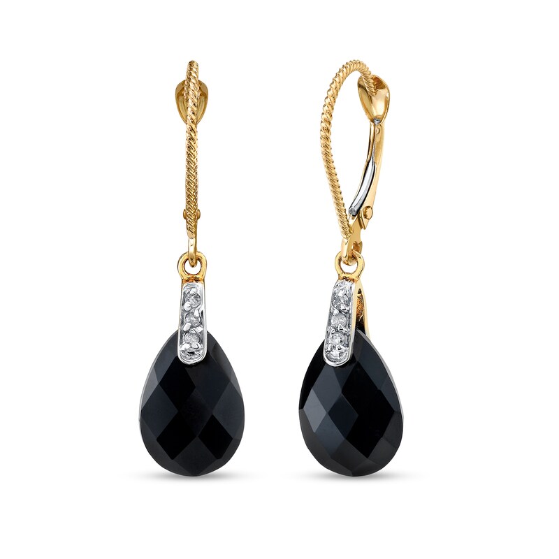 Main Image 1 of Pear-Shaped Onyx and 1/20 CT. T.W. Diamond Drop Earrings in 14K Gold