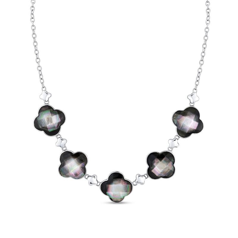 Main Image 1 of Black Mother-of-Pearl Clover Necklace in Sterling Silver - 16”