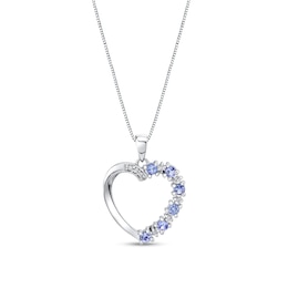 Tanzanite and 1/20 CT. T.W. Diamond Ribbon Heart Pendant in 14K White Gold