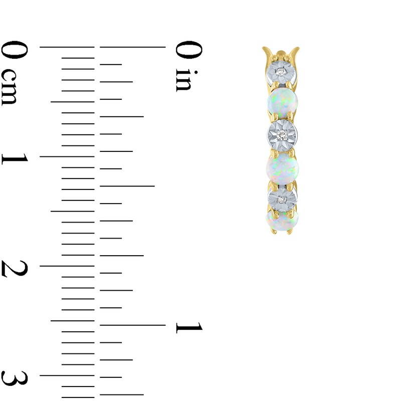 Main Image 2 of Alternating Opal and Diamond Accent Huggie Hoop Earrings in 10K Gold