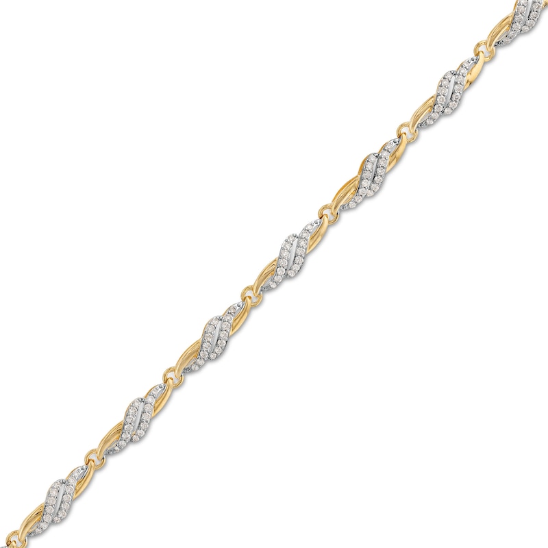 Main Image 1 of 1 CT. T.W. Diamond Bypass Swirl Link Bracelet in 10K Gold - 7.5"