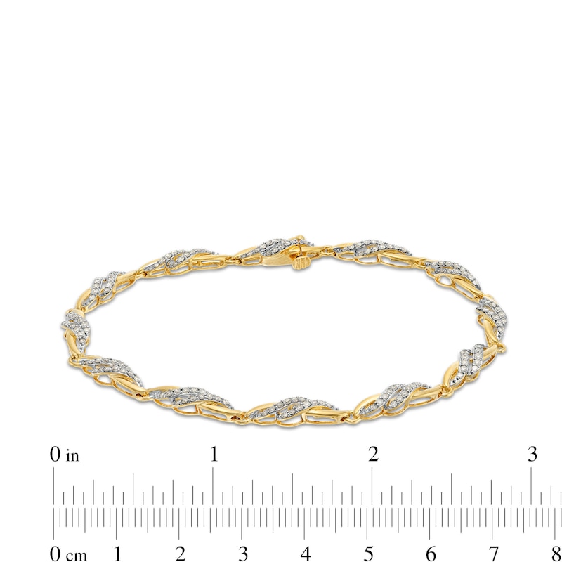 Main Image 3 of 1 CT. T.W. Diamond Bypass Swirl Link Bracelet in 10K Gold - 7.5"