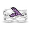 Enchanted Disney Ariel Amethyst And 1/5 CT. T.W. Diamond Open Multi-Row Tail Fin Wrap Ring In Sterling Silver - Size 7