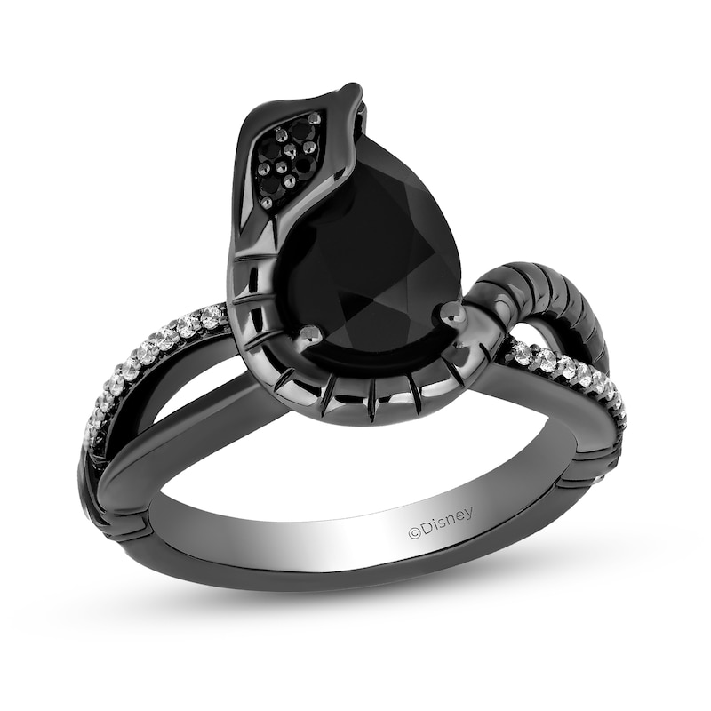 Main Image 1 of Enchanted Disney Villains Jafar Onyx and 1/8 CT. T.W. Diamond Snake Split Shank Ring in Black Sterling Silver - Size 7