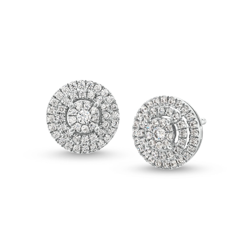 Main Image 1 of 1/4 CT. T.W. Multi-Diamond Layered Frame Stud Earrings in 10K White Gold