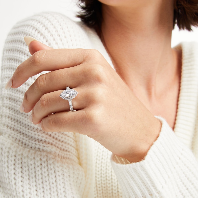 Main Image 2 of 1-3/4 CT. T.W. Marquise-Cut Certified Lab-Grown Diamond Frame Engagement Ring in 14K White Gold (F/VS2)
